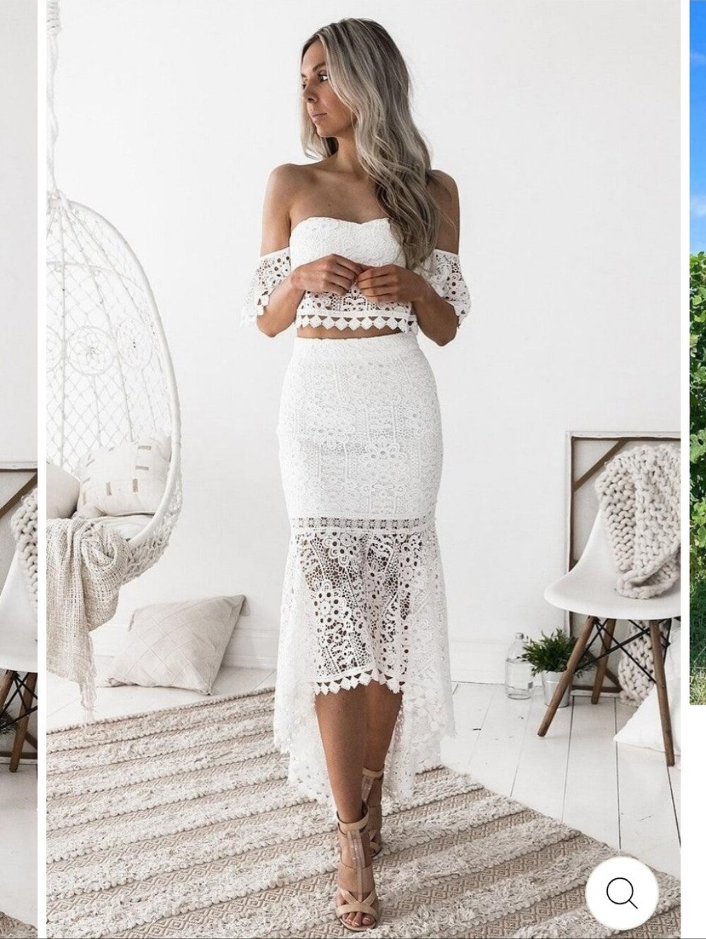 JAUS Two Sisters Celine Set White Lace Two Piece Bridal Set Size L / US 8